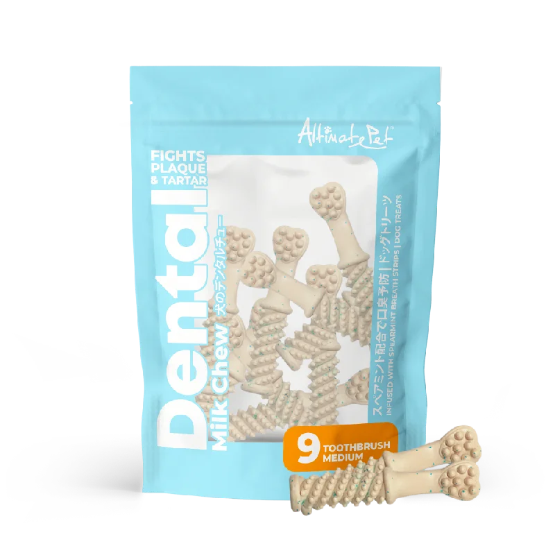 Altimate Pet Dog Dental Chews Infused with Spearmint Breath Strips - Milk Toothbrush Medium 9pcs